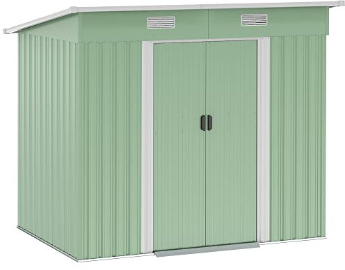 Outsunny Casetta per attrezzi in metallo, 2,3 m², 207 x 130 x 182 cm, con tetto spiovente, fondazione per porte scorrevoli, resistente agli agenti atmosferici, casetta da giardino, capanno per cortile