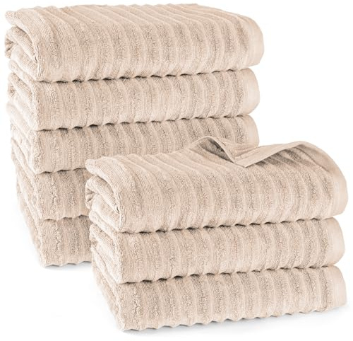 Pure Label Badetuch 8-TLG. 8x70x140cm 100% Baumwolle Oeko-TEX weich, Beige | Spürbar weich, saugstark und ideal für Bad, Gäste und täglichen Komfort