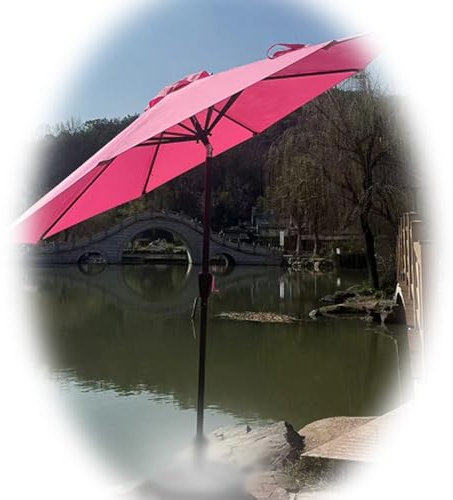 SMELEDFCFK 2,7m Terrassenschirm Mit 8 Rippen, Groß Marktschirm Tischschirm Mit Kurbel, Kippbar Sonnenschirm Gartenschirm, Sonnenschutz Balkonschirm Wasserdicht(Pink)