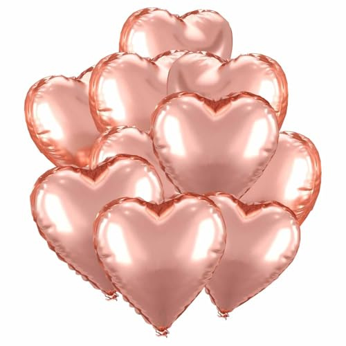 Herz Folienballons, 10 Stück Herz Helium Luftballons Heliumballon Herzen Rosegold Herzluftballons Herzform Folienluftballon Herzballons für Geburtstag Hochzeit Brautdusche Valentinstag