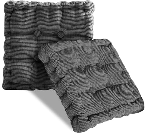 Umllpet Sitzkissen Outdoor, 2 Stück Stuhlkissen 40x40cm, Bodenkissen Sitzkissen, Dickes Matratzenkissen 10cm, Dicke Bodenkissen für Zuhause, Büro, Küche, Esszimmer, Indoor & Outdoor (Dunkelgrau)