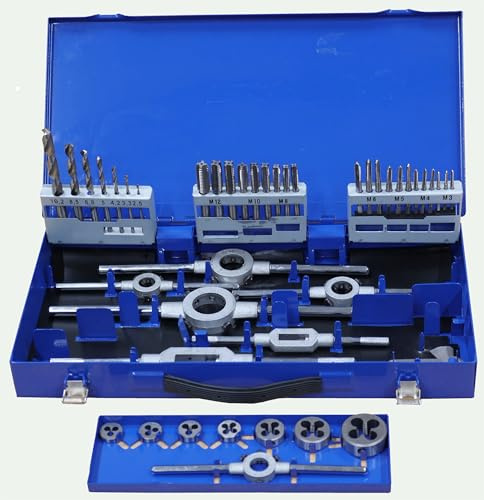 PRO by Lienemann Set di 44 pezzi | Maschio filettato HSS M3 – M12 | Verricello | Supporto per filiera | Filettatura interna ed esterna | Art. n. 2352044