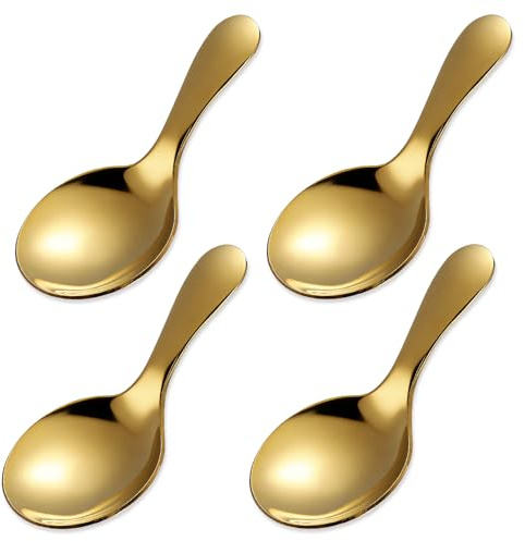 Ymapinc 4Pcs Mini Gold Coffee Spoons, 3.6inch Mini Cookie Scoop for Canisters, Sugar, Afternoon Tea Cup, Ice Cream, Candy Buffet Dessert Home Kitchen Use