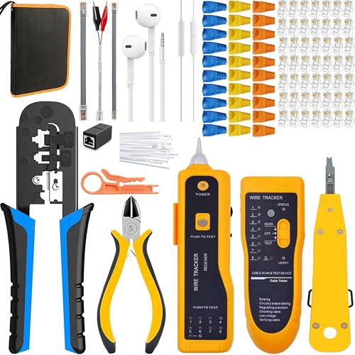 TAIWAIN - Herramienta de mantenimiento de reparación de crimpado de cables RJ45 Cat5 Cat6, crimpadora de teléfono portátil de red, conectores 8P4P6P, cortador pelacables de cable Ethernet (azul)