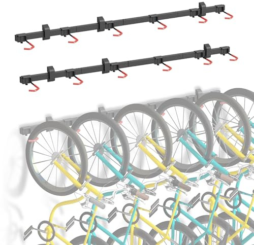 Mimoke Soporte de Pared para Bicicletas Vertical | Adecuado para todas las bicicletas | Ganchos ajustables | Solución de organización para casa y garaje (para 12 bicicletas)