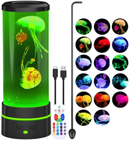 PHEJIE Lampe Méduse Télécommande 28cm - 17 Couleurs RGB, Mode Changement Auto, Veilleuse Enfant Adulte, Lampe à Lave Bubble Magique pour Chambre, Nursery & Détente