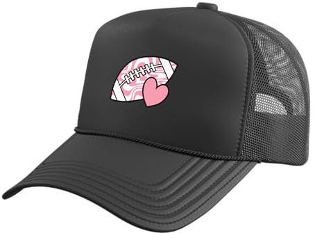 Pink Football Cute American Football Lover Women Girls Trucker Hat with Adjustable Mesh Back, Black