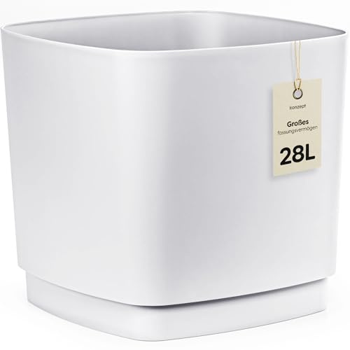 KONZEPT Blumentopf Gross Innen & Außen 34x34cm Weiß Pflanzkübel rechteckig 28L Stabiler Übertopf für Zimmerpflanzen & Orchideen