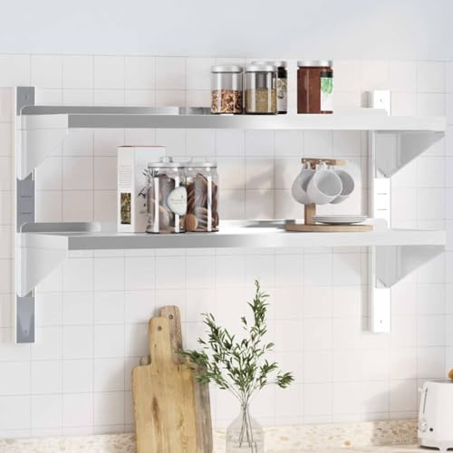 SooIarix Scaffale da parete in acciaio inox con 2 ripiani, 100 x 30 x 60 cm, argento, resistente, per cucina, garage, lavanderia, ripostiglio
