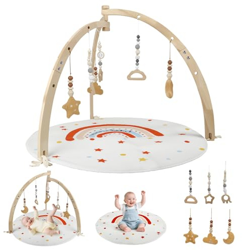Spielbogen Baby Aus Holz,Geschenke Für Neugeborene,Babyparty Geschenk | Mit 6 Abnehmbaren Spielzeugen Zum Greifen,Spieldecke Baby Mit Bogen,Baby Spieldecke Für 0-18 Monate