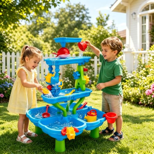 VeftBltrem 4-Tier Wasserspieltisch Kinder Outdoor, Großer Wassertisch