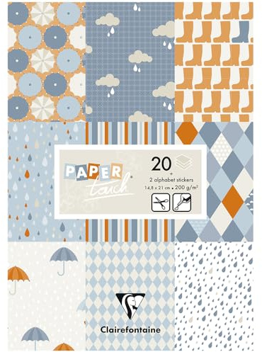 Clairefontaine 95241C - Pad of 20 Motif Sheets 200g Cardstock Alphabet Stickers Cut-Out Labels A5 format (14,8x21cm) Creative Leisure Scrapbooking Paper Rain