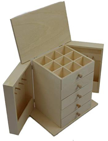 Schmuckschrank aus rohem Holz, zum Malen, Maße: 30 x 20 x 34 cm.