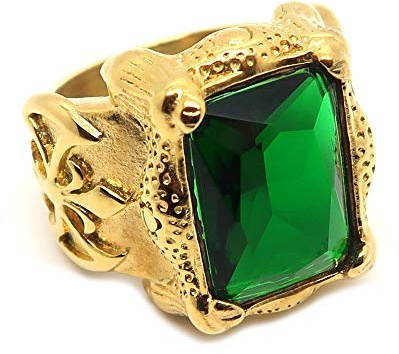 BOBIJOO Jewelry - Grosse Bague Chevalière Royaliste Templier Homme Acier Inoxydable Or Doré Plaqué Emeraude Vert Fleur de Lys - 66 (11 US)