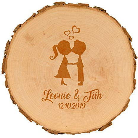 Baumscheiben zur Hochzeit mit Gravur - personalisierte Holzscheibe - verschiedene Designs - naturbelassen - Dekoration - Wanddeko (Pärchen)