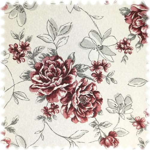 Jacquard Flachgewebe Möbelstoff Pfingstrose Weiss/Bordeaux