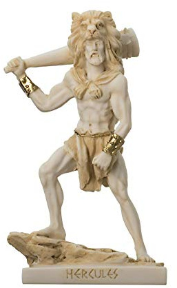 BeautifulGreekStatues Hercules w Truncheon Goldton Alabaster Statue Skulptur Neue Mythologie 17,5 cm