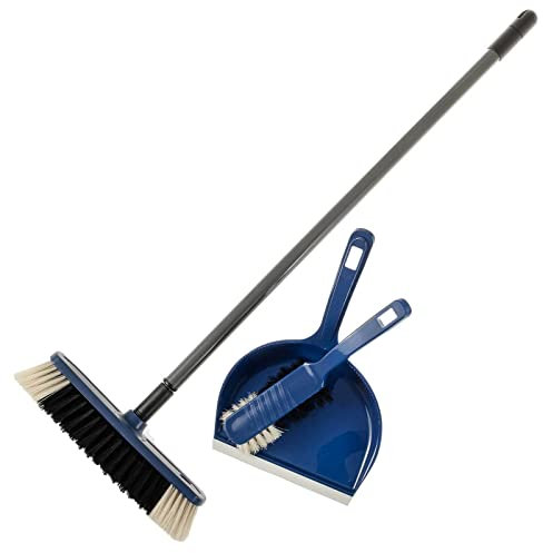 SIDCO Kehrset Zimmerbesen + Kehrgarnitur blau Schaufel + Besen Kehrbblech Handbesen