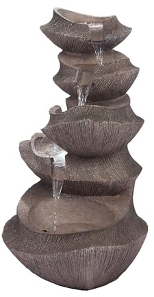 Alpine Corporation WIN1332L-BR Outdoor Floor Tiered Basin Fountain with LED Lights, Modern Basin Garden Fountain 31, Brown