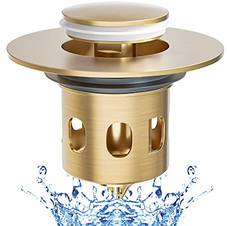 Tappo di Scarico, Tappo per Lavandino Bagno con Filtro Anti Clogging, Ricambio Tappo Lavandino Bagno, Lavabo Bagno Universale Pop up per Lavandino Bidet Vasca 33.5-41.5 mm - Ottone Antico