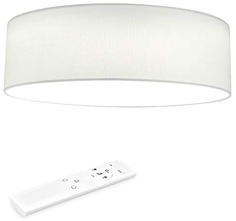 Navaris LED Deckenleuchte 32 cm Rund - Design Stoff Bezug Weiß - Deckenlampe LED Licht Dimmbar mit Farbtemperaturwechsel und Fernbedienung - max 22 Watt 970 Lumen