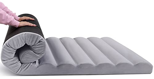 MeMoreCool Roll Up Floor Mattress, 10cm Thick Portable Futon Mattress, High Density Foam Foldable Mattress, Folding Floor Lounger Guest Bed Mattress for Travel Car Tent, 190x75cm, Small Single