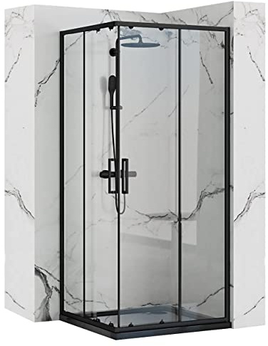 VBChome Duschkabin 90 x 90 cm svart 190 cm 5 mm hörningång kvadrat duschvägg skjutdörr duschavskiljare klart säkerhetsglas dusch duschskiljevägg