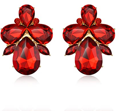 EVER FAITH Strass Kristall Art Deco Ohrstecker Bankett Prom funkelnde Tropfen Marquise Ohrringe für Damen Rot Gold-Ton