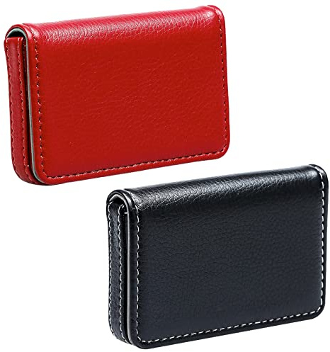 Visitenkartenetui, PU-Leder, Multi-Kartenetui, Brieftasche, mit Magnetverschluss, Schwarz + Rot, 2 Stück, Schwarz/Rot, Small, Kompakt
