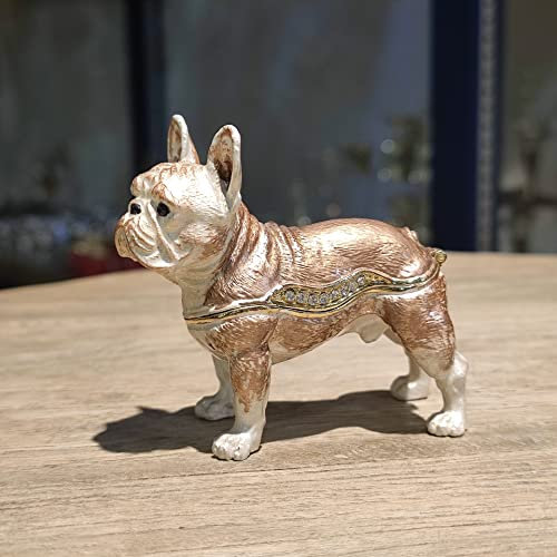 ChunRanLi89 French Bulldog Alloy Jewelry Box Craft Enamel Color Jewelry Box Inlaid with Diamonds Pet Dog Decoration Gift Decoration (Brown)