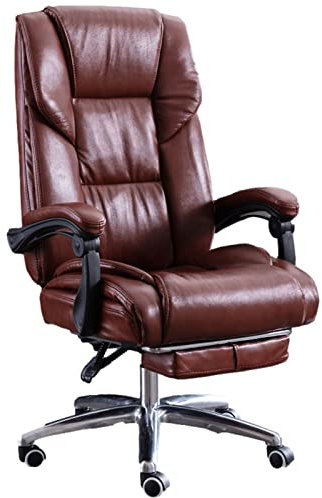 Home-Office-Stuhl, Drehstuhl, Computer-Schreibtischstuhl, Verstellbarer Chefsessel aus Leder mit Armlehne und Füßen, ergonomisches Kissen mit hoher Rückenlehne und Lendenwirbelstütze, braun