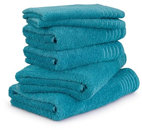 Möve Handtuchset New Classic 6-TLG Handtücher - 2X 30x50 cm + 2X 50x100 cm + 2x67x140 cm, 100% Baumwolle, Lagoon