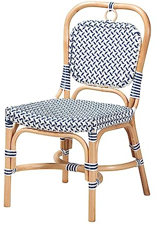 Bali & pari Luciana Modern French Blue and White Weaving Natural Rattan Outdoor Bistro Chair