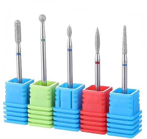 Sibba 5pcs di sicurezza Nail Drill Bits Fiamma Cuticola Drill Bit Per Russo Manicure Cuticola Pulito Drill Bit Diamante Nail Bit Fiamma Testa A Sfera Cilindro Ago Forma Drill Bit Per Elettrico Nail