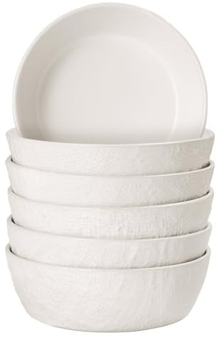 Navaris Set 6 Ciotole Ceramica Cucina - Ciotola Cereali - Scodella Colazione - Breakfast Bowl - Ciotoline per Aperitivo - Coppette Macedonia - Ø 15cm - Gres Bianco Effetto Lino