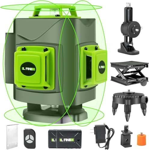 Kreuzlinienlaser Grün 4 x 360°Grad, Grün Laser 16 Linien, linienlaser Kreuzlaser Nivelliergerät Baulaser für Innenbereich Außenbereich Baustelle, 2 * Batterien, Fernbedienung (Schwarz)