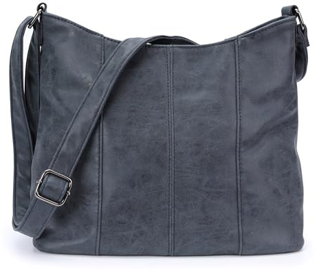 irisaa Handtasche Damen Hobo Schultertasche, Medium Umhängetasche praktische Henkeltasche mit vielen Fächern, Vintage Look mit Reißverschluss