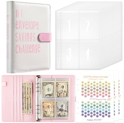 Budget Planner Deutsch Budget Planer Geld Organizer mit 100 Binder Taschen A5 Mulitfarbig Ringbuchordner für Finanzplaner Budget Sparen Mappe Cash Stuffing Startset Geburtstags Geschenk (Rosa)