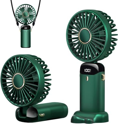 Handheld Fan, 4200mAh Mini Portable Fan USB Rechargeable, 5 Speeds Desk Desktop Fans with LED Display for Travel, Outdoor, Home, Office, School, Camping (Green)