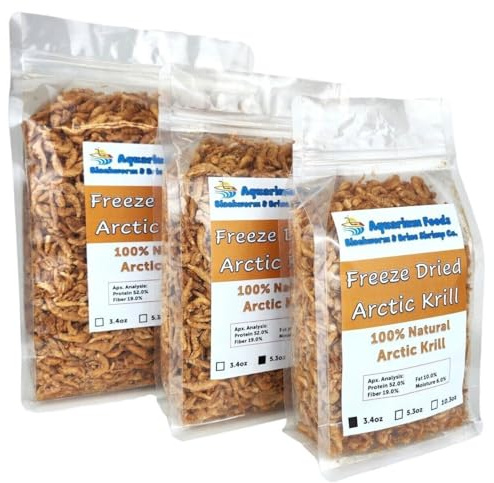 Aquatic Foods Inc. Arctic Krill, Floating Freeze Dried Krill for Tropical Fish, Marine Fish, Cichlids, Catfish, Pond Fish, Aquatic Turtles, Land Turtles, Hamsters, Rodents, Reptiles…10.3oz Clear Bag