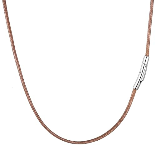 RWQIAN läderkedja herr läder halsband 2/3 mm med stängning läderrem kedja för kvinnor svart/brun gummi kedja smycken 46–76 cm, 46 cm, Rostfritt stål