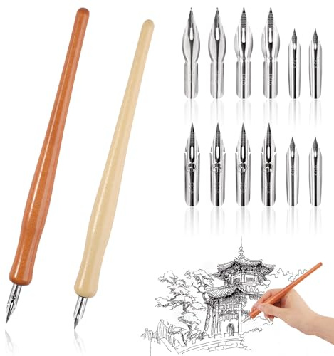 Tikplus Dip Pen, 14Pcs Comic Comic Dip Pen with 2 Pen Hold and 12 Nibs