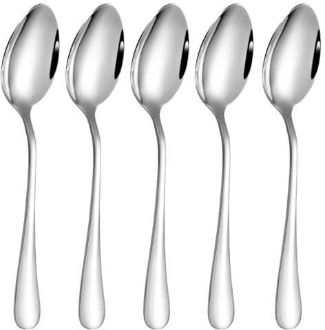 Lot de 5 cuillères à café en acier inoxydable, petite cuillère finition polie miroir. Cuillere au design moderne et élégant.