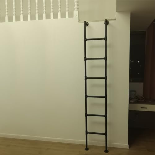 AYVADA Fuß 5 Fuß 6 Fuß 7 Fuß 8 Fuß 9 Fuß Dachbodenleiter für Wohnungen, Notausstiegsleiter für Fensterschacht, Schwarze Sicherheitskletterleiter aus Schmiedeeisen für Etagenbett, 100-300 cm (125 cm