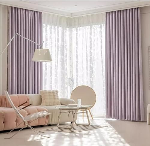 Bishilin Vorhänge Blickdicht mit Ösen, Verdunklungsvorhänge Lila 2er Set Jacquard Modern 107x115CM Chenille Gardinen Schlafzimmer Kinderzimmer Jugendzimmer
