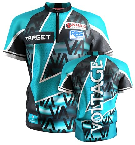 Target Darts Rob Cross Dart Shirt 2025, Herren Darts Weltmeisterschaft Shirt, Coolplay kragenloses Dart-Top für Erwachsene, Dartboards Top für Männer, Voltage Player Edition T-Shirt