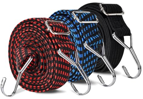 NVGVUP Bungee Cords With Hooks Adjustable, 3 Pack Heavy Duty Rubber Elastic Straps, Flat Bungee Straps for Roof Rack Bike Motorcycle Camping Luggage Moving Cargo