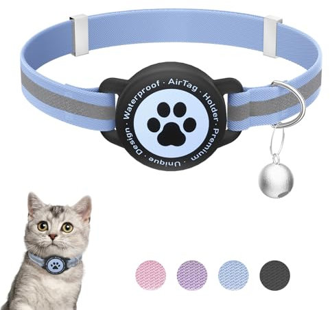 Reflektierendes Airtag-Katzenhalsband, dehnbares Kätzchenhalsband mit Apple Air-Tag-Halter, leicht und bequem, ultraelastisches GPS-Katzenhalsband für Katzen, Kätzchen und Welpen, 19,1-32,5 cm