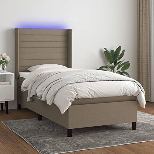 Tidyard Boxspringbett Bettgestell Polsterbett Jugendbett Bett Schlafzimmerbett Hotelbett Einzelbett/Doppelbett Lattenrost, mit Matratze & LED Taupe 100x200 cm Stoff6b102
