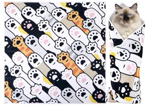 BOXOB Katzenpflege Wickeltuch, 50x50 cm Weiches Wickeltuch für Katzen Selbsthaftendes Fesseltuch für Katzen zum Krallenschneiden Beruhigungsdecke mit Biss- und Kratzschutz für Katzen Bis 4,08 kg